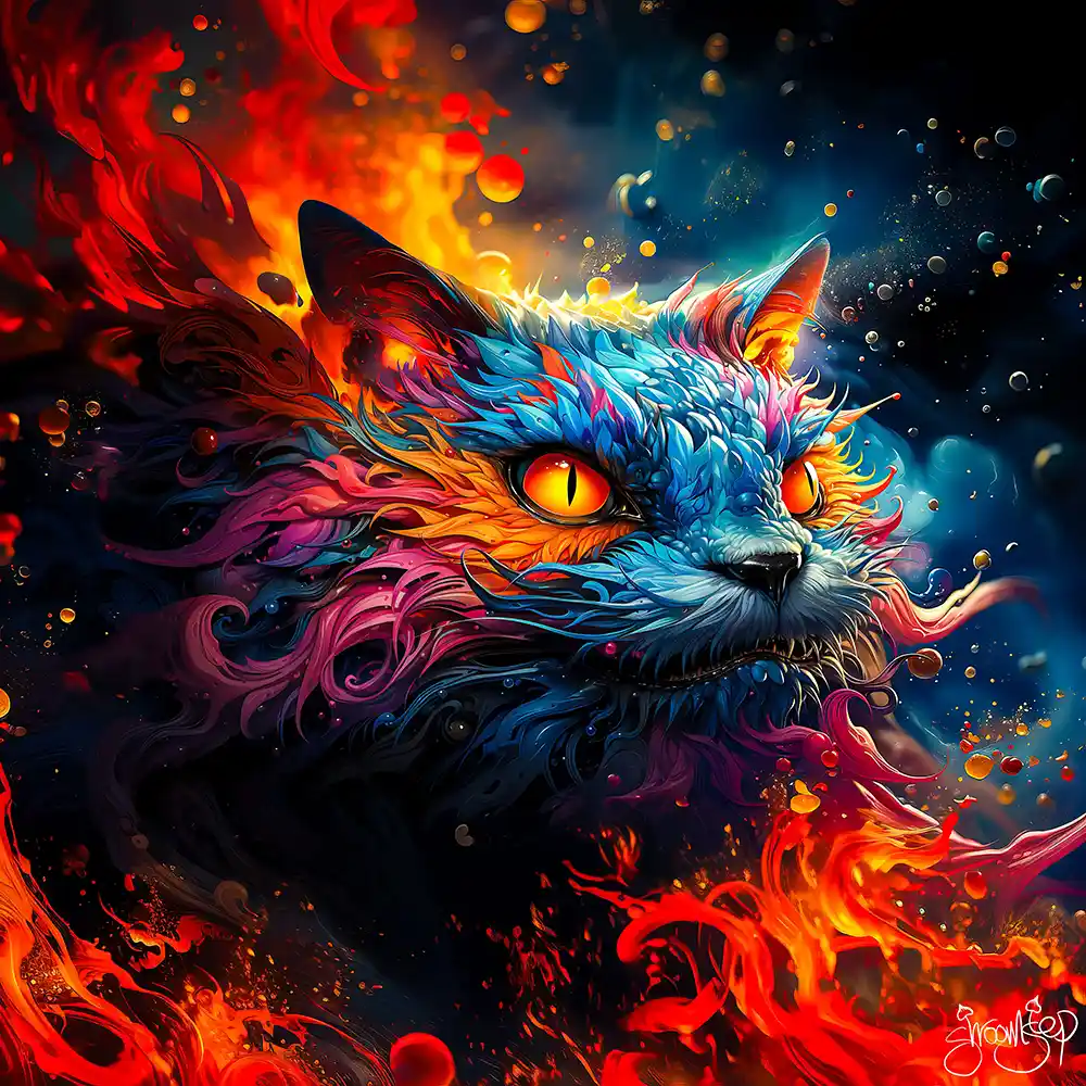 Shroomstep Art - Space Cat On Mushrooms